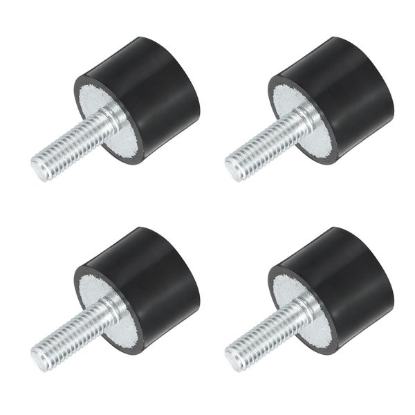sourcing map M6 Thread Rubber Mounts, Vibration Isolators, Cylindrical Shock Absorber with Studs 20 x 15mm 4pcs