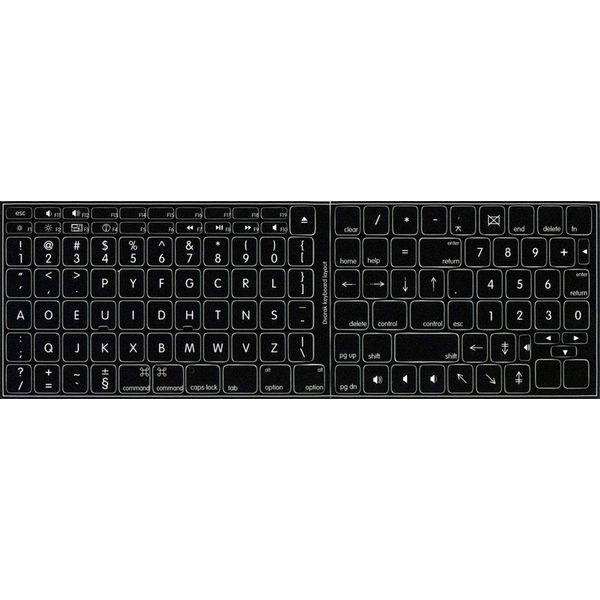 4Keyboard MAC Dvorak Keyboard Sticker Black Background for Desktop, Laptop and Notebook