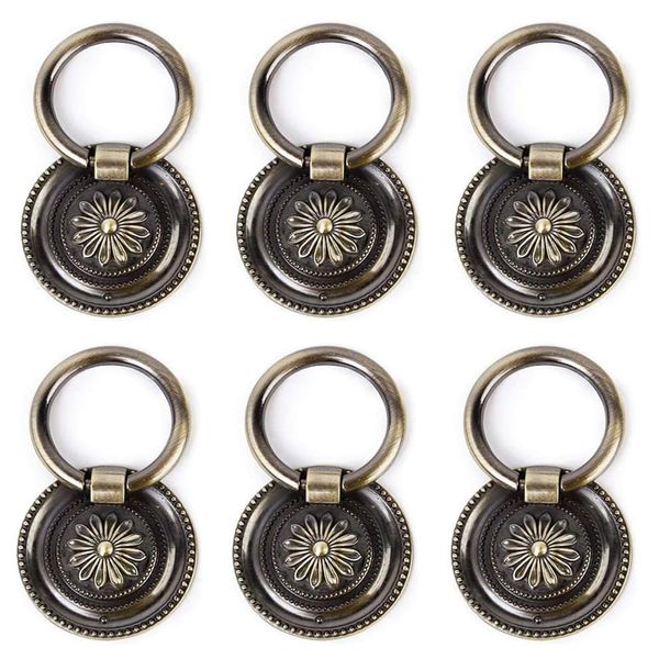 Gad2go 6 Pack Drawer Ring Pull Handles 1.77 Inch Vintage Antique Ring Pull Handle for Dresser Cabinet Cupboard Drawer Pull Handles Knobs,Bronze
