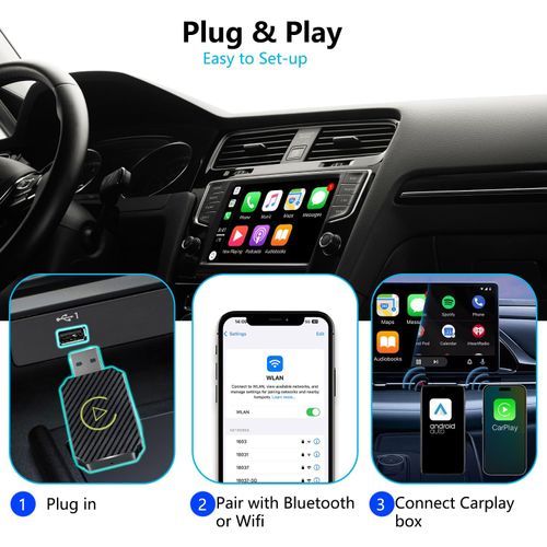 TKMARS Wireless CarPlay Adapter for iPhone & Android, Wireless Android Auto Adapter, Convert Wired to Wireless, Auto Connect, Easy Use for Cars from 2016+, USB/USB-C