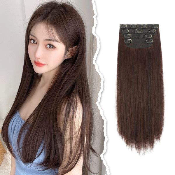 Peacoco Hair Extensions, Curb Wig, Smooth, Matte, 15.7/19.7/23.6 inches (40/50/60 cm), Clip Type, Set of 4, Natural Hair Color, For Everyday Use, Easy to Put On, Partly Wig, Long, Straight, One-Touch Extensions, 19.7 inches (5