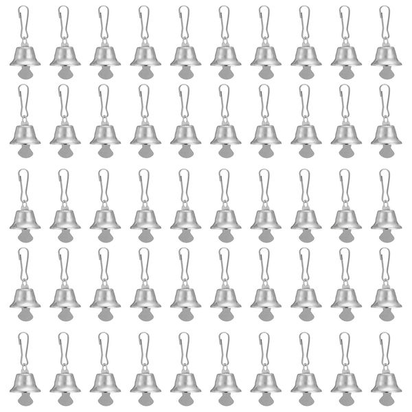PATIKIL Mini Craft Bells, 50 Pcs Jingle Bells 0.6" Metal Hanging Bells with 0.7" Spring Hooks for DIY Party Wedding Home Decoration Christmas, Silver