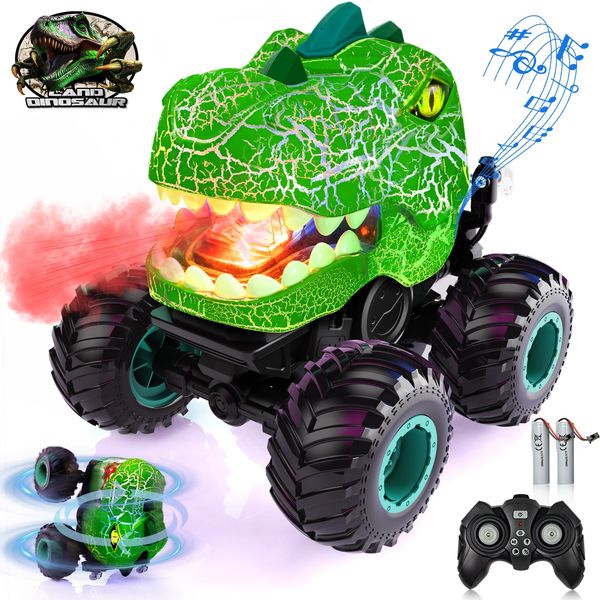 Ancitoy Dinosaur Remote Control Car,Monster RC Car 360° Rotating Stunt Car with Spray, Lights & Sound, 2.4GHz All Terrain Monster Truck, Remote Control Car Toys for Age 4-7, Gifts for Kids 3-12