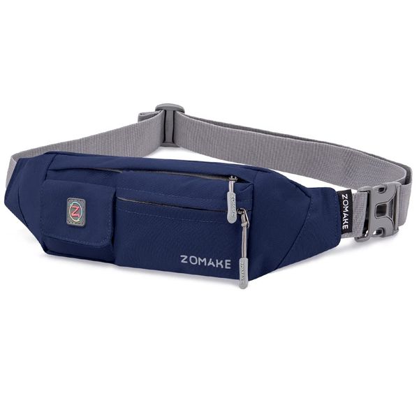 ZOMAKE Crossbody Fanny Pack for Women Men:Small Runners Belt Bag with Adjustable Strap - Fashion Water Resistant Waist Bag, Mini Bum Bag for Running Travel Hiking Carrying All Phones(Navy blue)