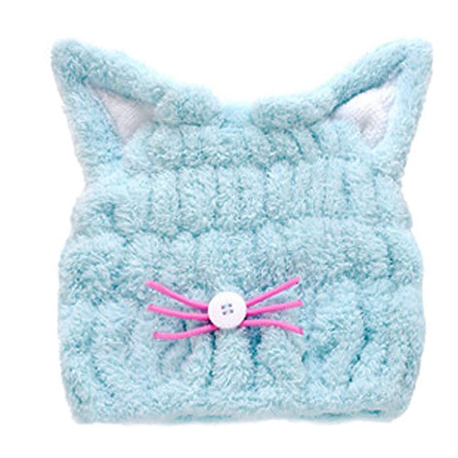 shttown Children's Towel Cap, Just Put On and Dry, Quick Drying, Cute, Cat, Dry Cap, Bath, Pool, Kids (Blue)