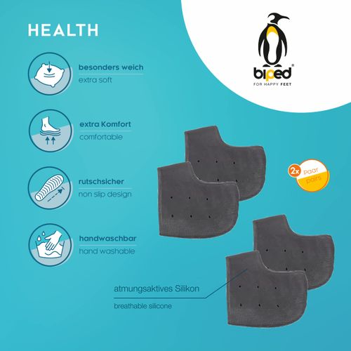 biped Health 2 Pairs Heel Protection Gel Pads for Foot Pain, Silicone Heel Pads for Dry, Cracked Skin, Heel Pain, Cracked, Heel Spurs and Achilles Tendon Pain z2800 (Black)