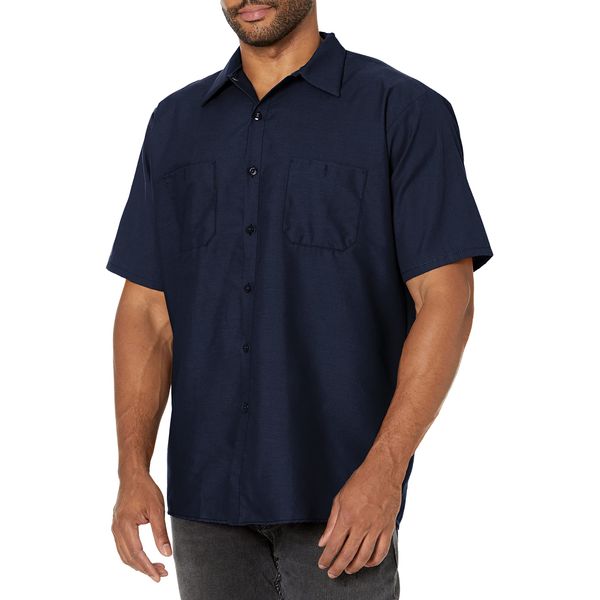 Red Kap Men's Industrial Work Shirt, Regular Fit, Short Sleeve, Navy, 2X-Large Tall