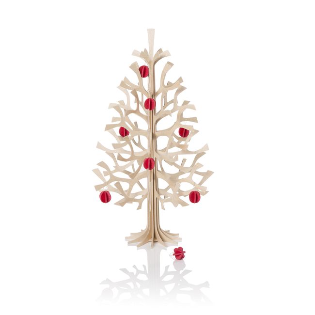 Lovi LVLOMXTREEBALL Christmas Tree Momi-no-ki 11.8 inches (30 cm) NT Natural + Mini Ball BRRD Bright Red Set Birch Assembly Made in Finland