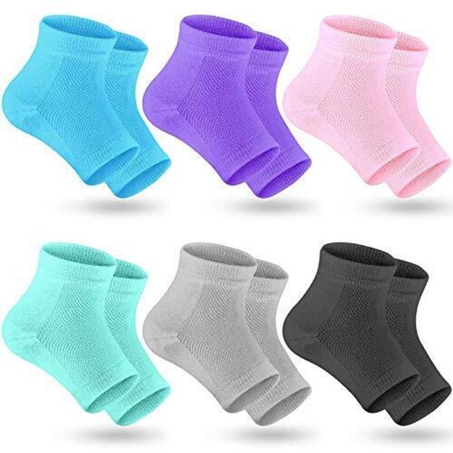 6 Pairs Moisturizing Gel Heel Socks Open Toe Heel Sleeves for Dry Cracked Heels