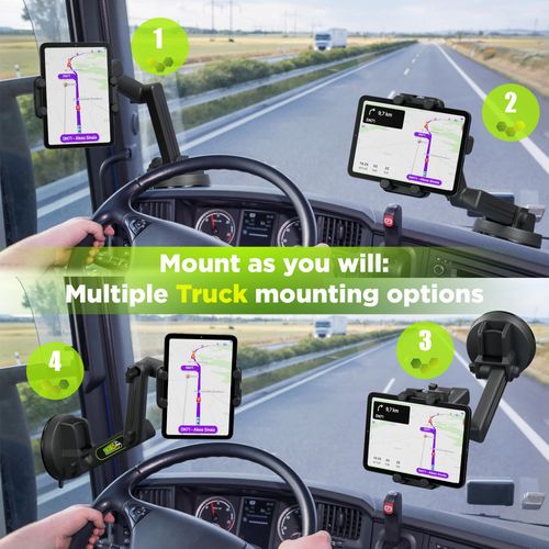 Tablet Holder for Truck Tablet Mount - iPad Mount for Truck, Heavy Duty Super Suction Cup, 16.7 inch Long Arm & Stable, Device & iPad Holder for Dashboard, Windshield and Window - Commercial Trucker
