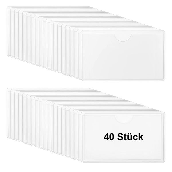 Furuising 40 Stück Etikettenhalter Selbstklebend 10 x 6cm, Transparent Visitenkartentaschen Selbstklebend, Visitenkartenhüllen Selbstklebend für Büro Zuhause Schule Organisieren und Sortieren
