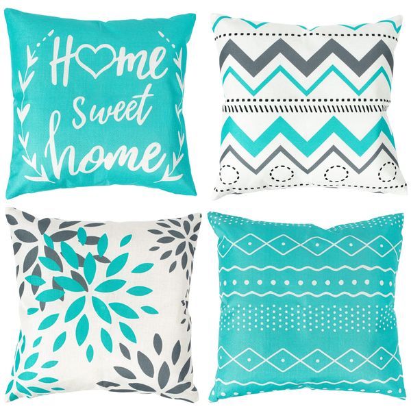 Blue Cushion Covers Set of 4, Outdoor Sofa Cushions Covers 18x18 inch, Waterproof Cushions Covers Outdoor Pillow Covers Home Decor, Outside Patio Furniture Cushions Clearance Cushion Covers 45 x 45 cm