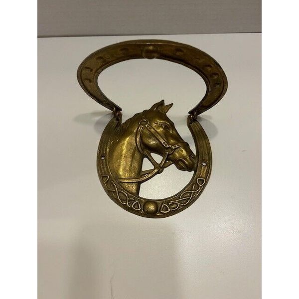 Brass Handcrafted Door Knocker Horse Head In Horse Shoe EUC