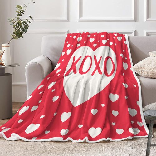 DYNH Valentines Love Romantic Pink Heart Couple Flannel Blankets, Valentine's Home Decorations Soft Warm Throw Blanket for Couch Bed,50X60