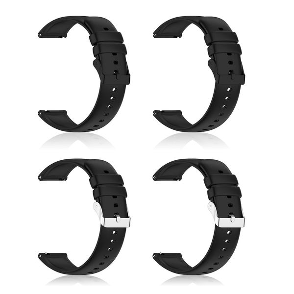 FUIPVGI 4 Pack Silicone Watch Bands, 22mm Soft Silicone Quick Release Replacement Watch Bands with Stainless Steel Buckle Compatible with Smart Sport Watch Wrist Straps for Men Women (Black)