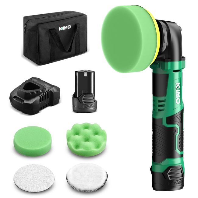 KIMO Cordless Car Buffer Polisher Kit w/1 Hour Fast Charger, 5 Variable Speeds, 4-INCH Small Buffer Polisher for Car Detailing, 4 Pads for Car Waxing/Scratch Removing/Home Appliance Polishing