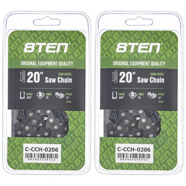 8TEN Semi Chisel Chainsaw Chain 20 Inch .058 3/8 76DL901 2 Pack