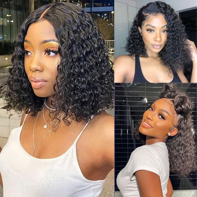 IUNI Short Bob Wig Human Hair 13x4 HD Jerry Curly Lace Front Wigs Human Hair 150 Density Glueless Wigs Human Hair Pre Plucked with Baby Hair Bob Wigs for Black Women 10 Inch