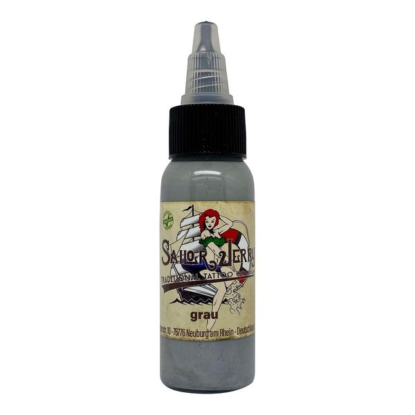 REACH-konforme Sailor Jerry Tattoofarbe Grau (grey) 30 ml. Made in GERMANY und mit Zertifikat, Tätowierfarbe, Tattoo Ink, Vertrieb durch HAN-SEN GmbH