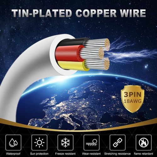 DEKIEVALE 18 Gauge 3 Conductor Electrical Wire, 32.8FT White Stranded Low Voltage 18/3 Cable PVC Case, 18 AWG Tinned Copper 3 Wire Cable, Flexible Extension Power Cord for LED Lamp Lighting Automotive