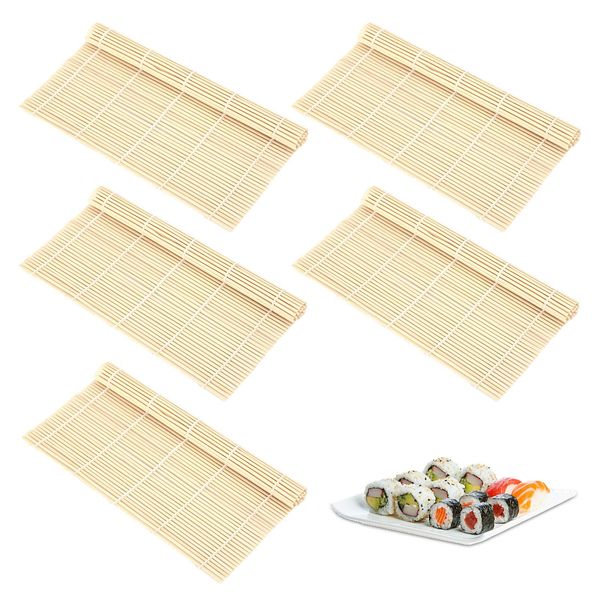 Eophmi Bamboo Sushi Mat,5 Pcs Sushi Bamboo Mat,Sushi Making Bamboo Mat Kit,Sushi Bamboo Rolling Mat Set,Natural Bamboo Mat for Sushi,Sushi Roller for Kitchen