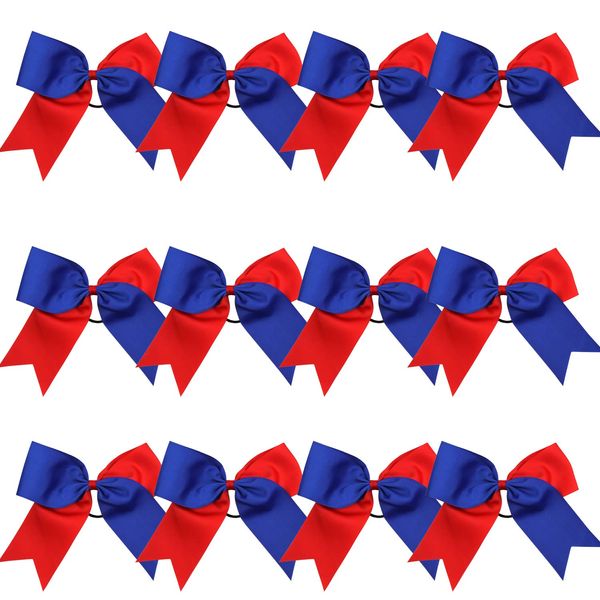 8 Inch 2 Colors Jumbo Cheerleader Bows Ponytail Holder Cheerleading Bows Hair (Royal Blue/Red)