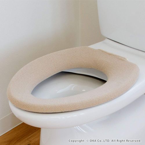 OKA Etoffe Toilet Seat Cover, For O-Shaped Seats, Antibacterial, Odor Resistant, Beige