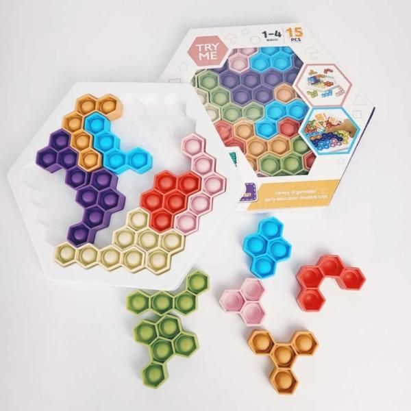 Nk) Tetris Block Push Pop Hexagon Rectangle Puzzle Board Game