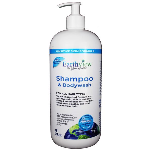 Earthview Fragrance Free Shampoo & Bodywash, 32 Fl Oz, All Hair Types- Designed for Environmental Sensitivities (MCS, EI, MI, Sulfate free, SLS free, Sensitive Skin, Unscented, Free & Clear, Naturally Derived, Eco-Friendly, Hypoallergenic)