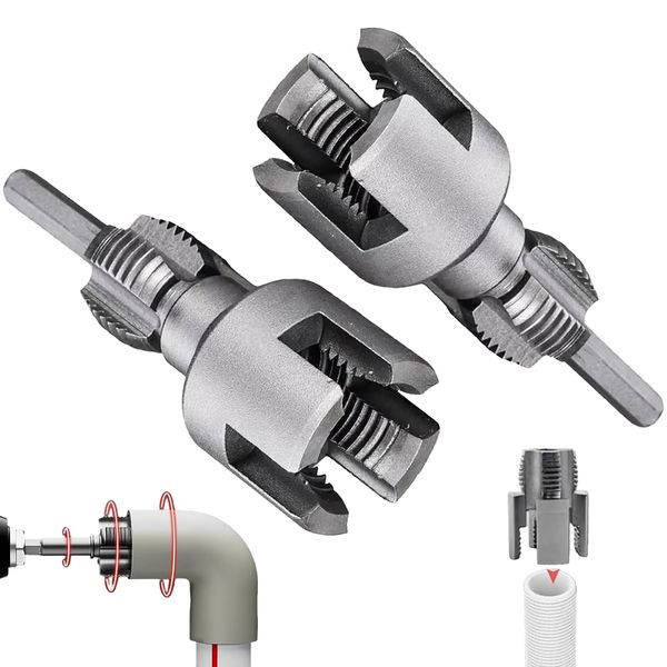 Internal & External Pipe Threading Tool(1/2'' 3/4'' Dies), 2025 New Function Pipe Thread Cutting Tool, Electric Drill Compatible PVC & Plastic Pipe Threader Kit for Home Repair(1/2"+ 3/4")