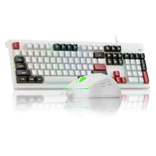 MageGee Creamy Keyboard and Mouse Comb,K2 Classic Keyboard Wired RGB Backlit Keyboard 104 Waterproof Ergonomic Keyboard,PC Keyboard for PC/loptop/MAC - Knight Red