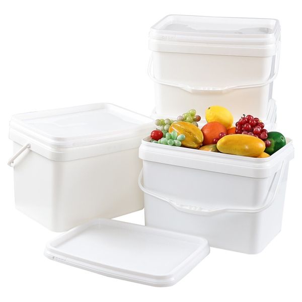 4X 5 Gallon Plastic Bucket Pail w/ Airtight Lid & Handle, Food Storage Container