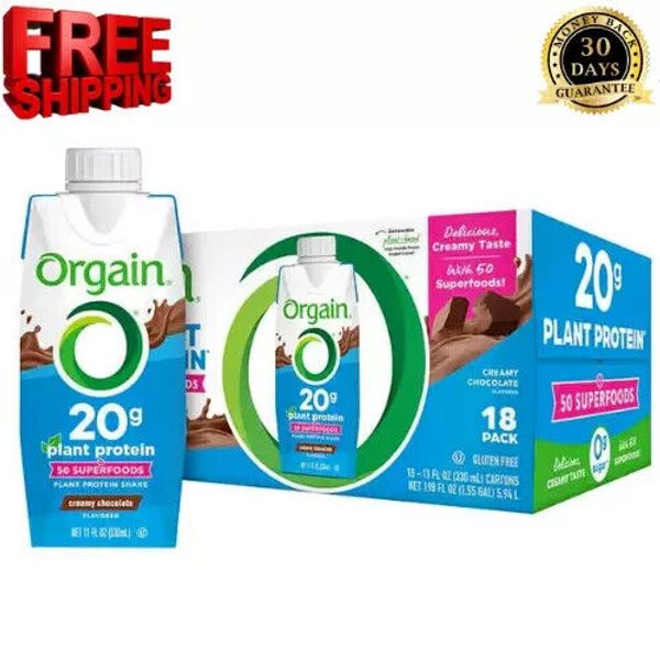 Orgain Plant-Based Protein Shake Chocolate 11 fl oz, 18-pack FREE SHIPPING