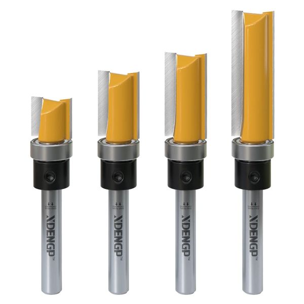 XDENGP 4 PCS Pattern Flush Trim Router Bit Set 1/4 Inch Shank, Top Bearing Flush Cut Trim Router Bit for Woodworking, Cutting Diameter: 1/2", Cutting Length: 1/2", 3/4", 1", 1-1/2"