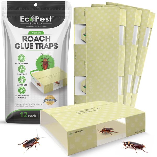 Roach Trap | Sticky Indoor Glue Traps for Roaches and Other Bugs and Crawling Insects | Adhesive Cockroach Motel, Bait Trap, Monitor, Killer and Detector for Pest Control (12)