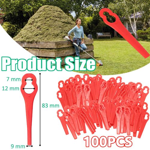 100 Pcs Plastic Grass Trimmer Blades, Cordless Strimmer Blades 83 mm Lawn Mower Cutting Blades Garden Mower Replacement Blades for Einhell Grass Strimmer-Red