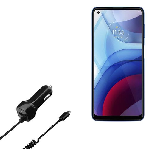 BoxWave Car Charger Compatible with Motorola Moto G Power (2021) - Car Charger Plus, with Extra USB Port and Integrated Built-in Cable - Black