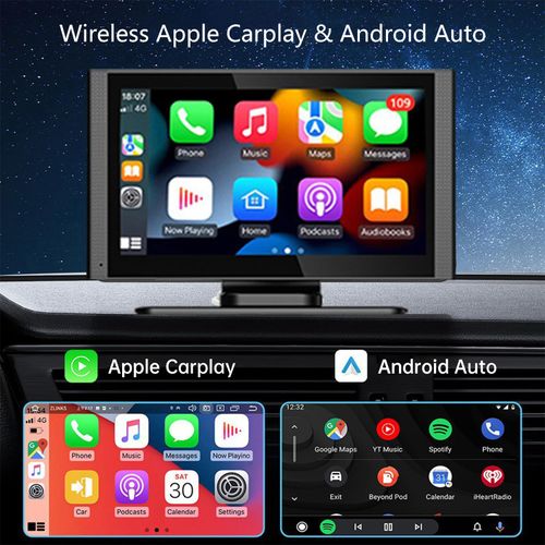 Wireless Apple Carplay Screen for Car 7" HD Portable Car Stereo Touch Carplay Screen with Apple Carplay and Android Auto/Backup Camera/Car Audio Receivers/Mirror Link/Bluetooth/GPS Navigation