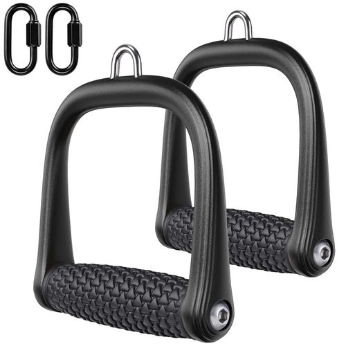 BeneLabel Pulley Handle, 2 Gym Single Handle Cable Attachment Strength Training Triceps D Handles for Lat Pull, Cable Pull, Resistance Bands, Crossover with Rotating Handle & 2 Carabiners, Triangle