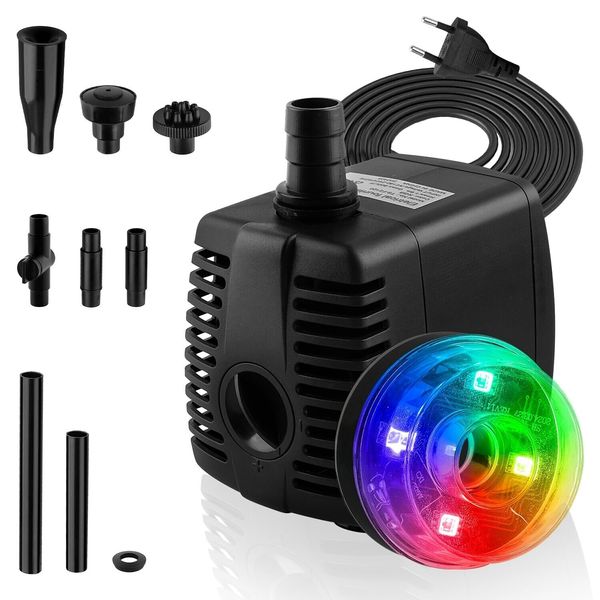 Fountain Pump Submersible Outdoor Fountain Pump LED Light Pond Pump 3 Nozzles...