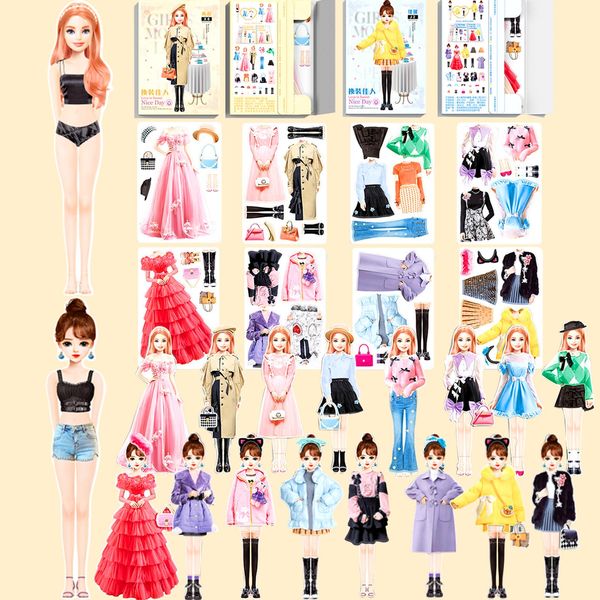 Magnetic Dress Up Dolls, Magnetic Doll Dress Up Kits Magnetic Paper Dolls Pretend Play Set for Girls Ages 4 Years and Up Kids Travel Activities Road Trip Car Ride Interactive Learning Imagine (D Set)