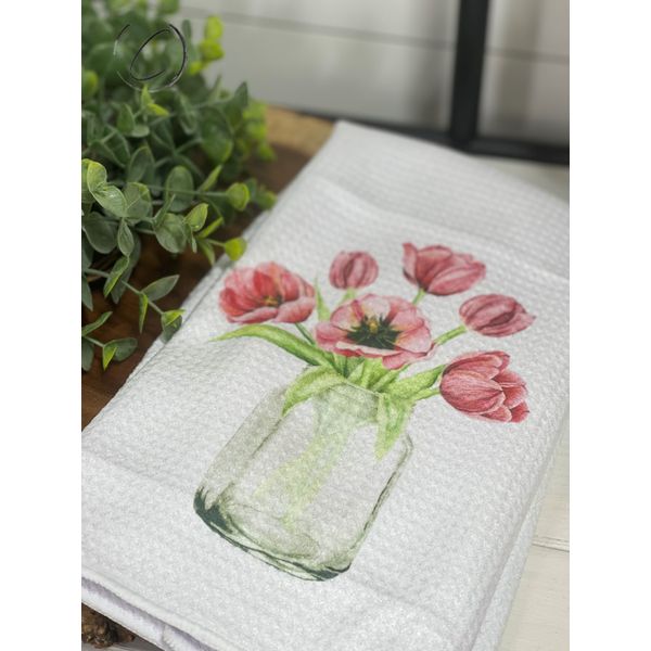 Tulip Bloom Waffle Weave Tea Towel