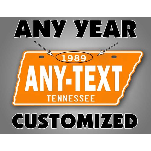 Antique TN License Plate Orange & White Vols Vintage State Shaped Replica Tennessee Personalized Custom Auto Tag