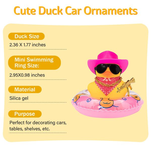 wonuu Car Rubber Duck Decoration, West Cowboy Duck Car Dashboard Decoration Accessories with Mini Swim Ring Cowboy Hat Scarf and Sunglasses, A_Pink Scarf Pink&White hat