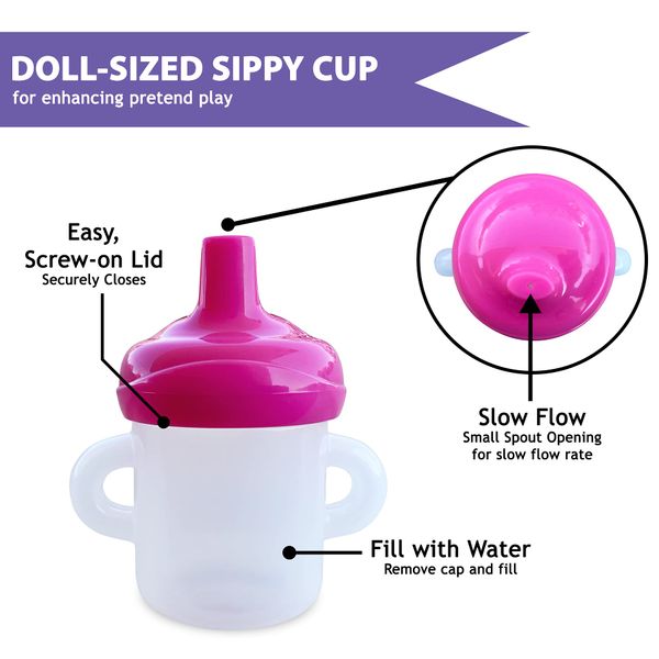 Doll Buddies Doll Sippy Cup for Baby Alive Dolls | Sippy Cup Baby Doll Accessories Compatible with Baby Alive Dolls That Drink and Wet | Doll Sippy Cup can be Filled with Water | 3 Pack