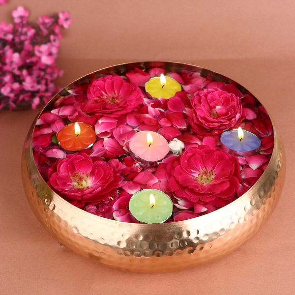SATVIK Decorative 9.5 Inch Hammered Pattern Copper Urli For Floating Candles ...