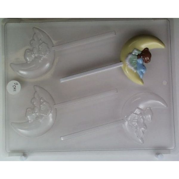 Cute Bear With Blanket Sleeping on the Moon Lollipop Candy Mold B041