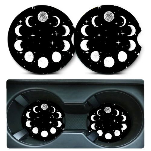 Car Coasters for Cup Holders,2 Pack Sky Moon Star Car Coasters,2.75" Universal Size Anti Slip Rubber Mat,Automotive Cup Holder Decal Decor Accessories,Sky Moon Star Gifts for Women,Men,Mom