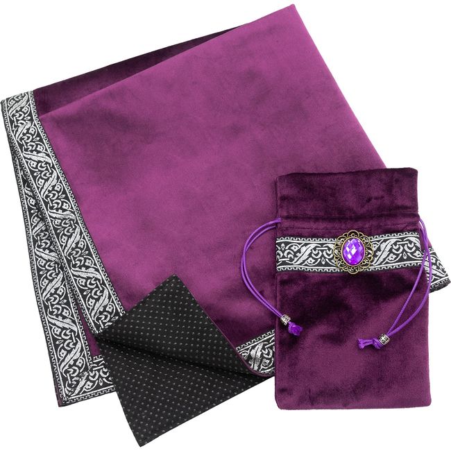 MARDUK Tarot Cloth with Anti-Slip Large Velvet Tarot Card Oracle Card Beginner 25.6 x 25.6 inches (65 x 65 cm) (Purple)