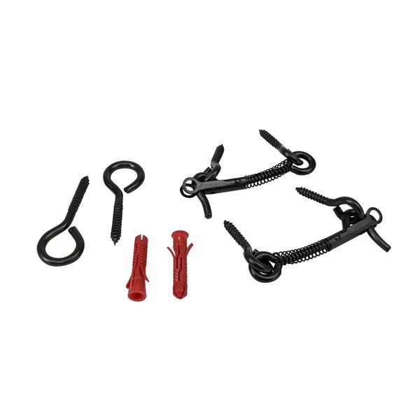 ALLSAFE Pool Fence Wall Attachment Kit, Hardware to Connect Mesh Pool Safety Fencing to Brick, Block and Stucco Walls and Wood Fences, 2 Hooks and Eye Latches, 2 Eye Screws, 2 Anchors (Black)